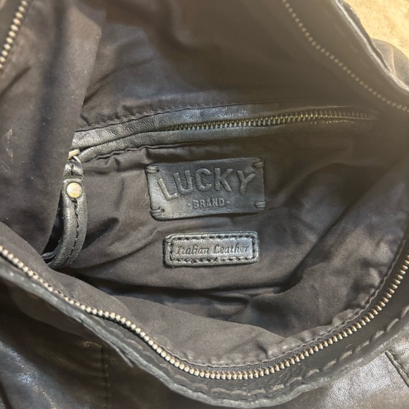 Lucky Brand Hobo Bag Black Italian Leather Silver-tone Hardware Top Zip Boho - Picture 10 of 16